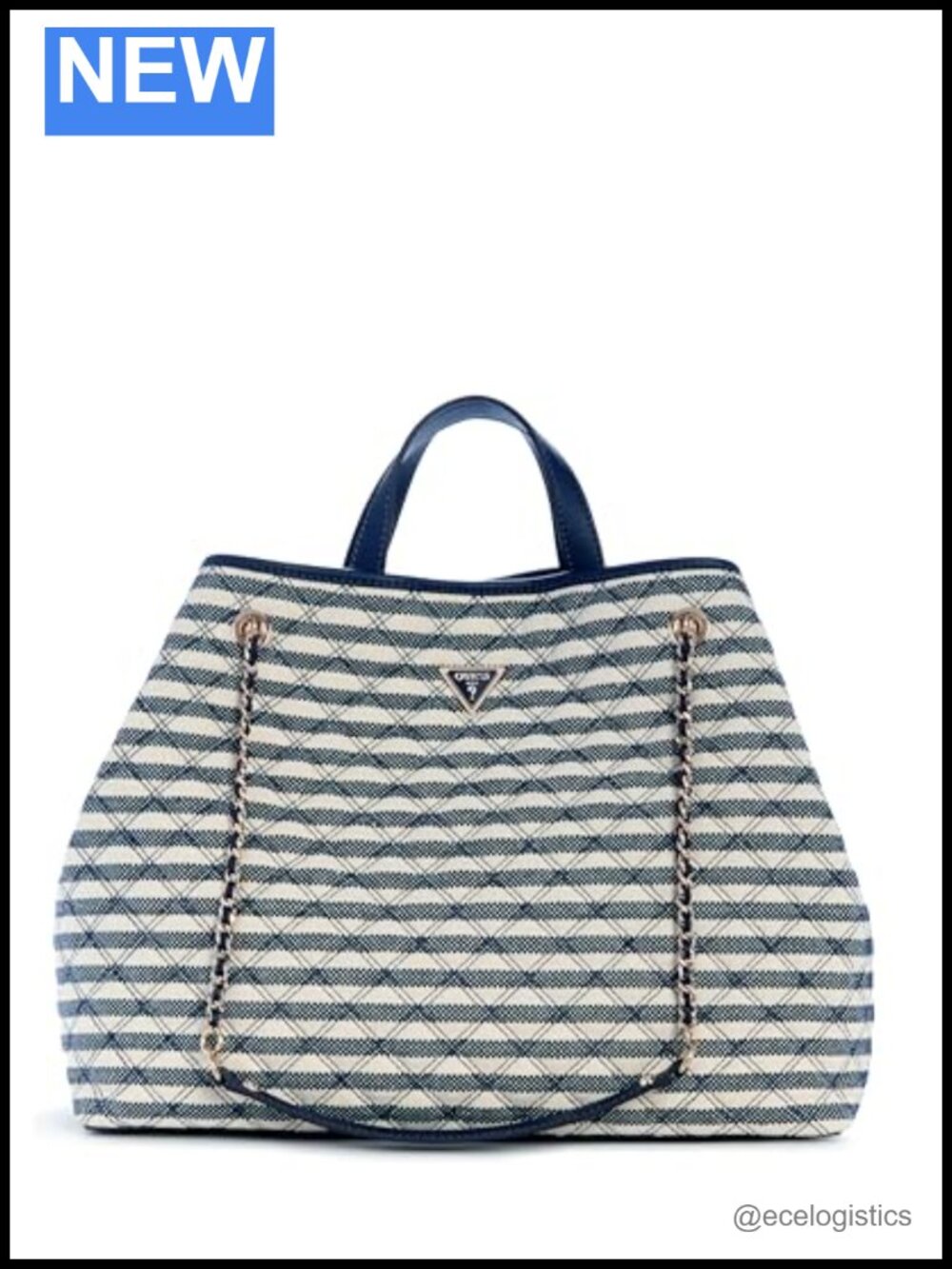 Canvas Tote Bag with Woven Chain Straps and Removable Pouch